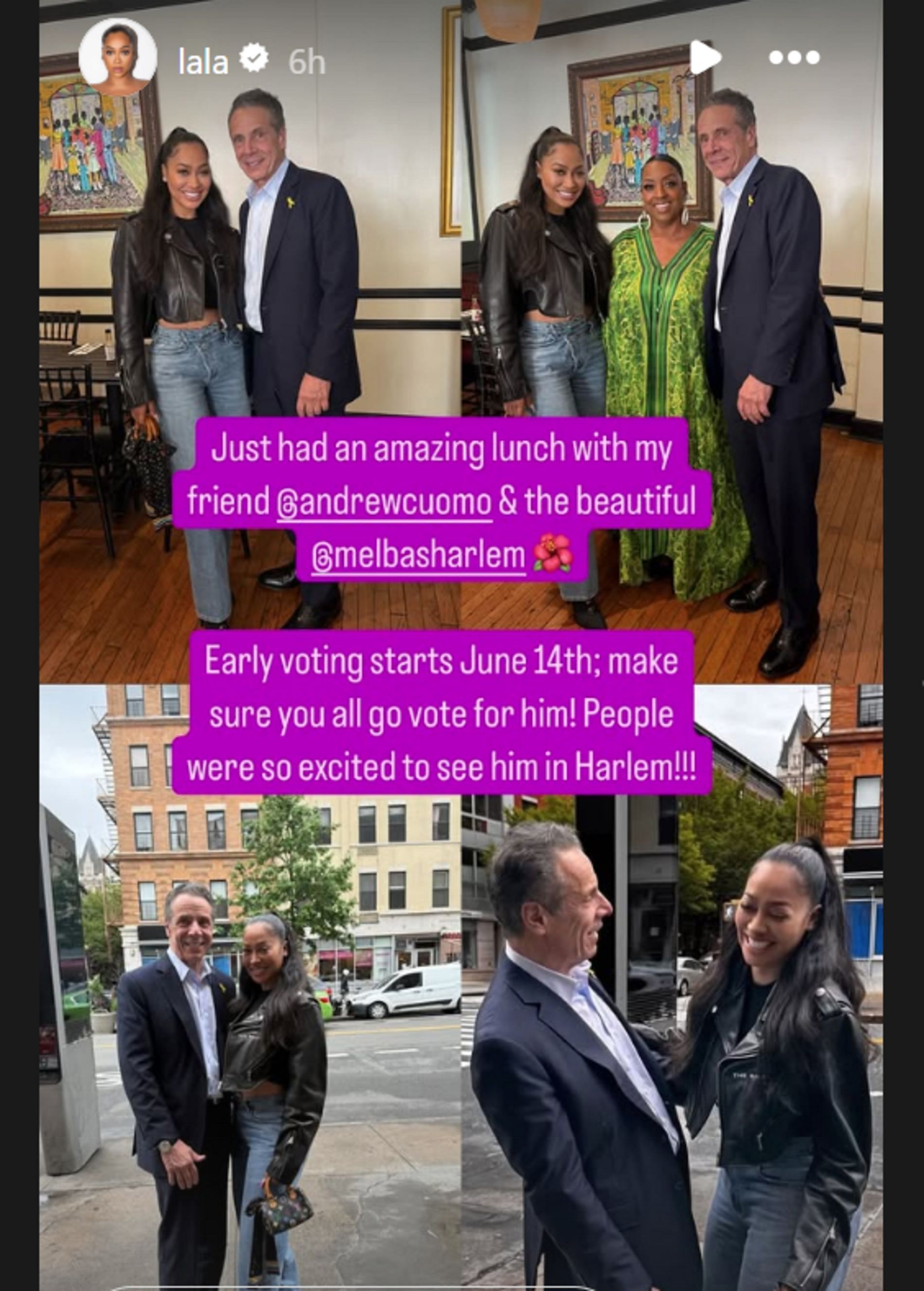 La La endorses former New York governor Andrew Cuomo as New York City mayor (Source: Instagram/ lala)
